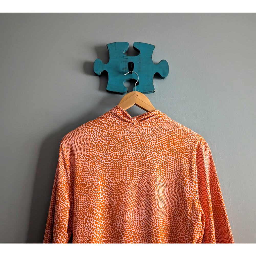 J. McLaughlin Catalina Cloth Faux Wrap Top XL Orange Pink Animal Print - Picture 13 of 14